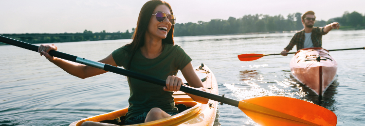 Couple kayaking together