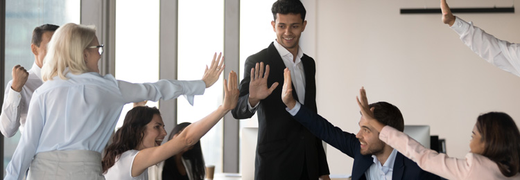 Excited team gives a high five