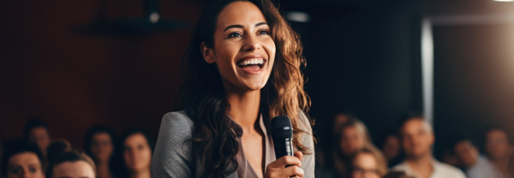 Empowered woman delivering an engaging and dynamic presentation
